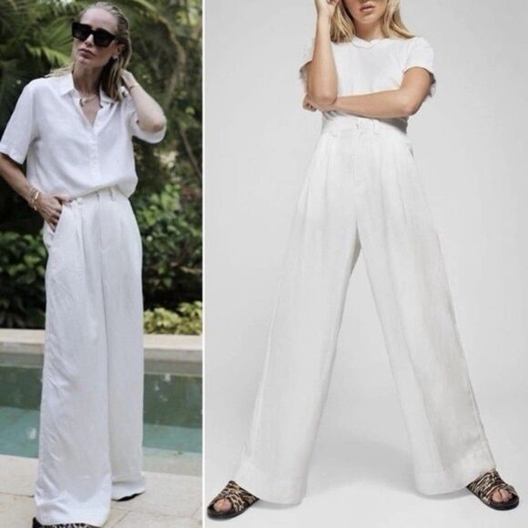 Anine Bing Carrie Wide Leg Linen Blend Pants White Size EU 36/US 4 - Picture 1 of 13